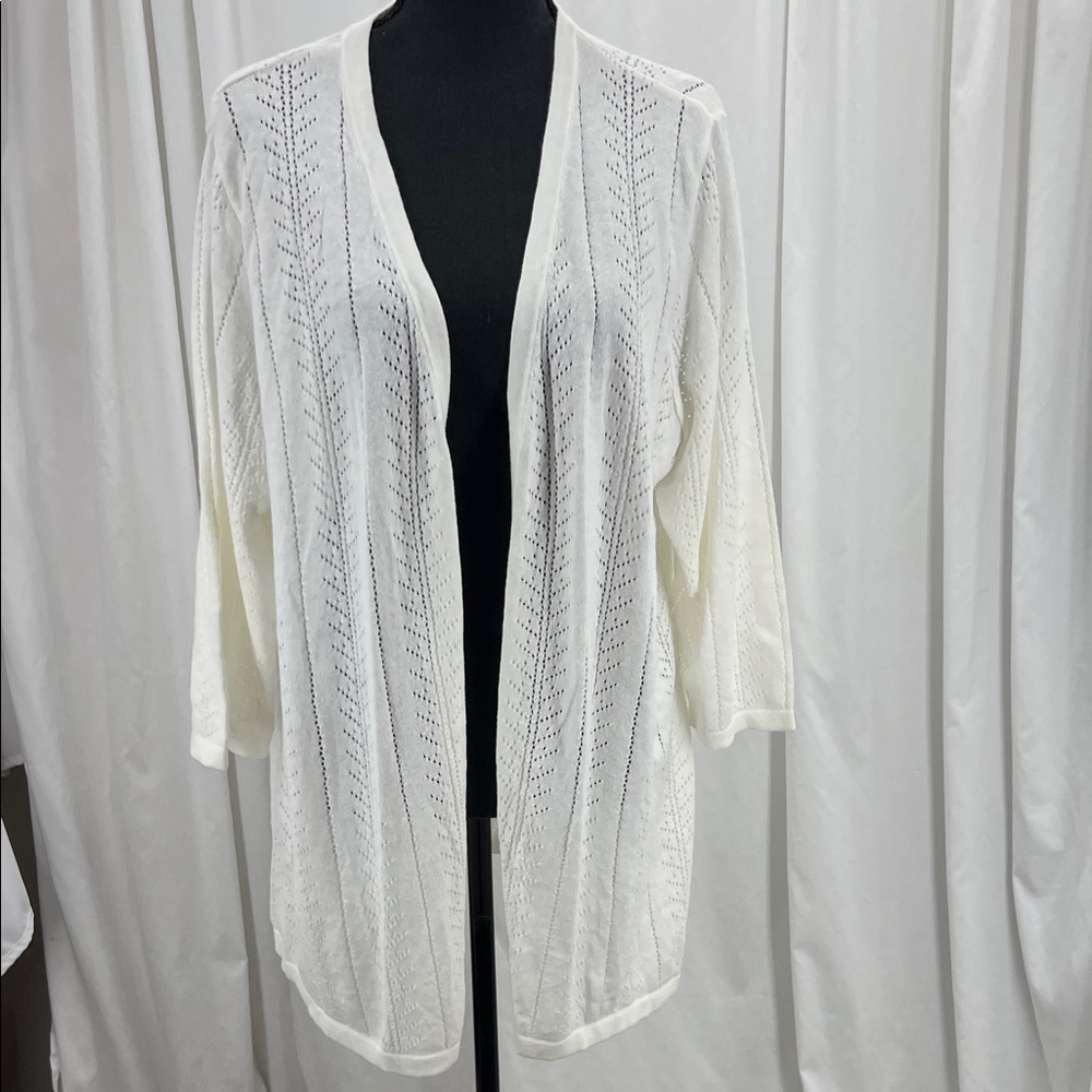 CJ Banks White Knit Cardigan Women’s 2X Office Soft Girl Classic Cotton Natural